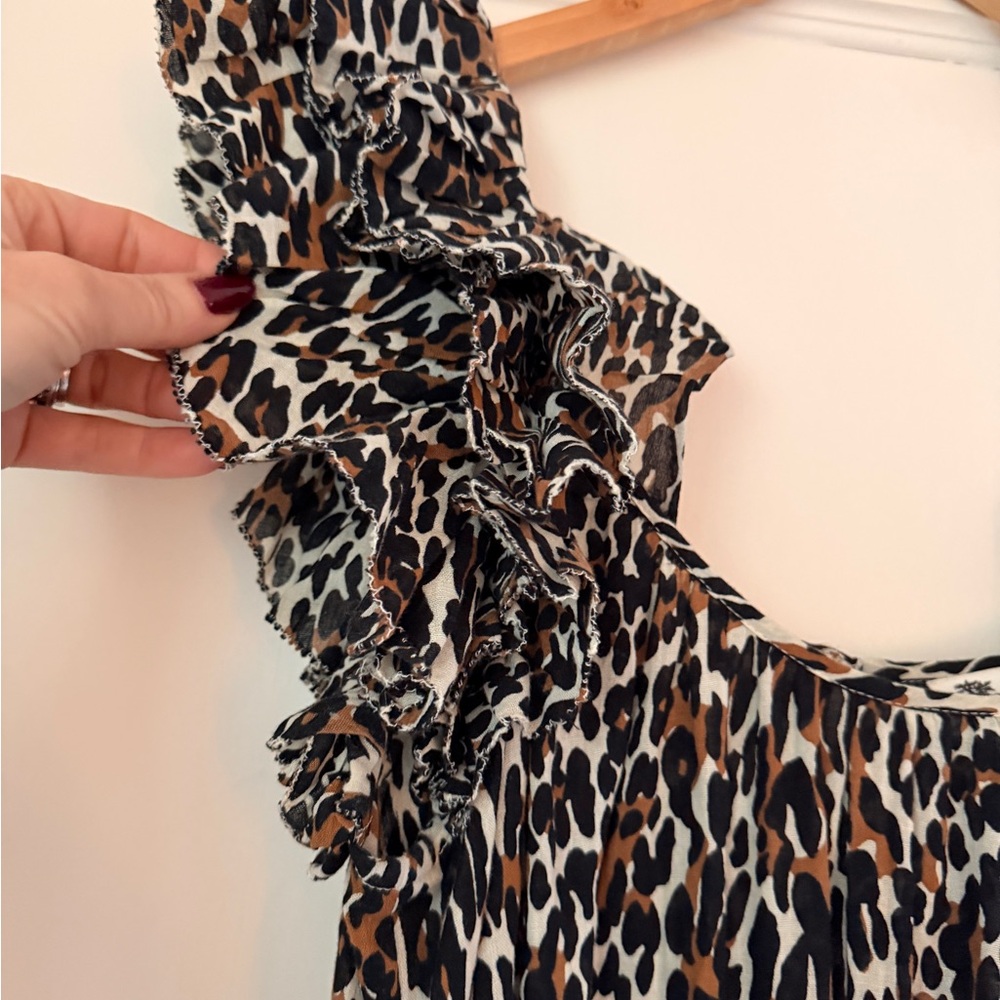 The Great brand Leopard Print Ruffle-Sleeve Women's Dress - Black/Brown - Picture 4 of 7
